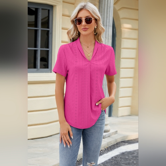 Eyelet Short Sleeve Blouse - Picture 1 of 6